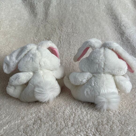 Set of 2 Soft Dreams White Pink Bunny Rabbit with Rattle 8” Easter Spring Plush - Picture 4 of 7